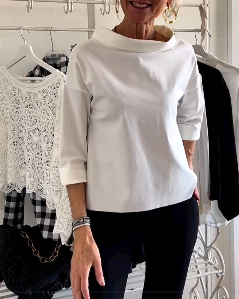 Laluna® | Casual top met effen revers