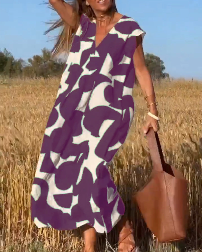 Laluna® | Jurk met print en V-hals