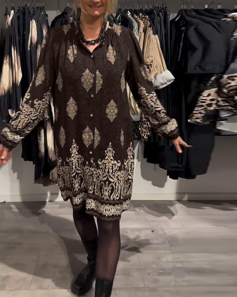 VINTAGE REVERSJURK MET PRINT EN KNOPEN