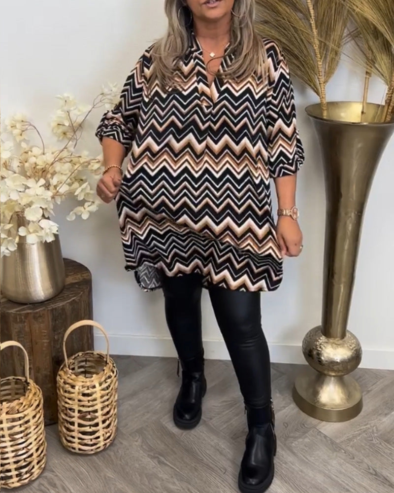 Laluna® | Jurk met V-hals en golvenprint