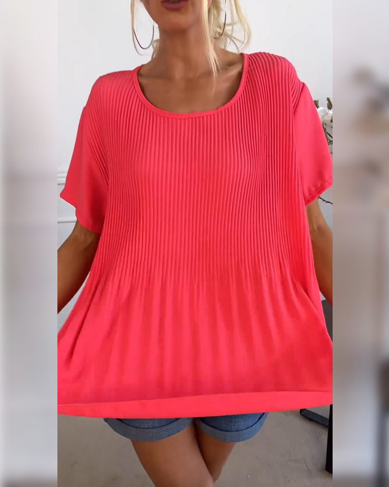 Effen blouse met plooi en ronde hals