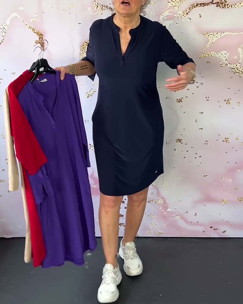 Laluna® | Effen jurk met V-hals