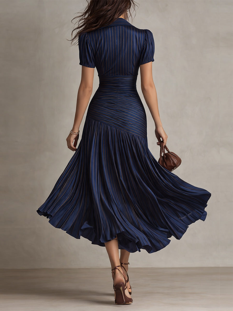 Adriana ∙ Retro gestreepte satijnen midi jurk