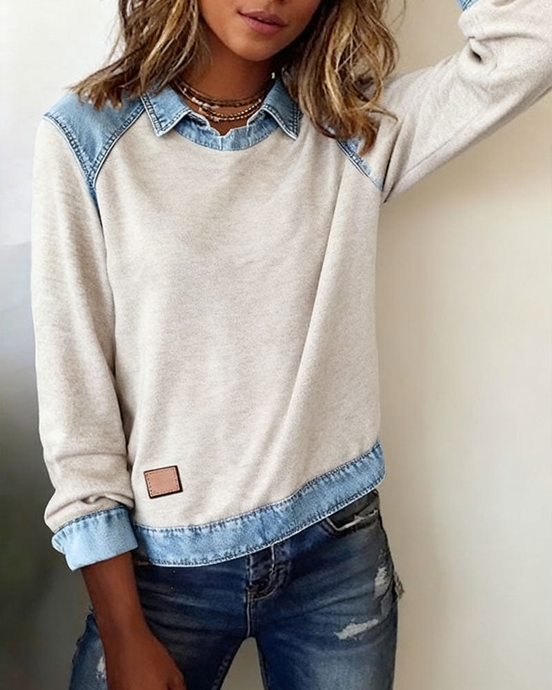 Blouse met modieuze revers en lange mouwen