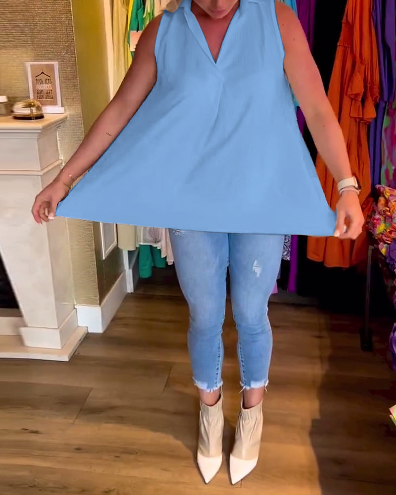 Laluna® | Mouwloze top met ruches en revers