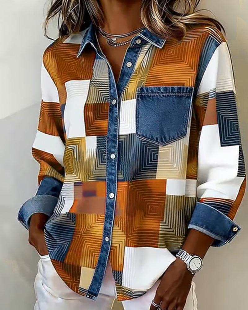 Laluna® | Kleurblok Shirt met Modieuze Kraag