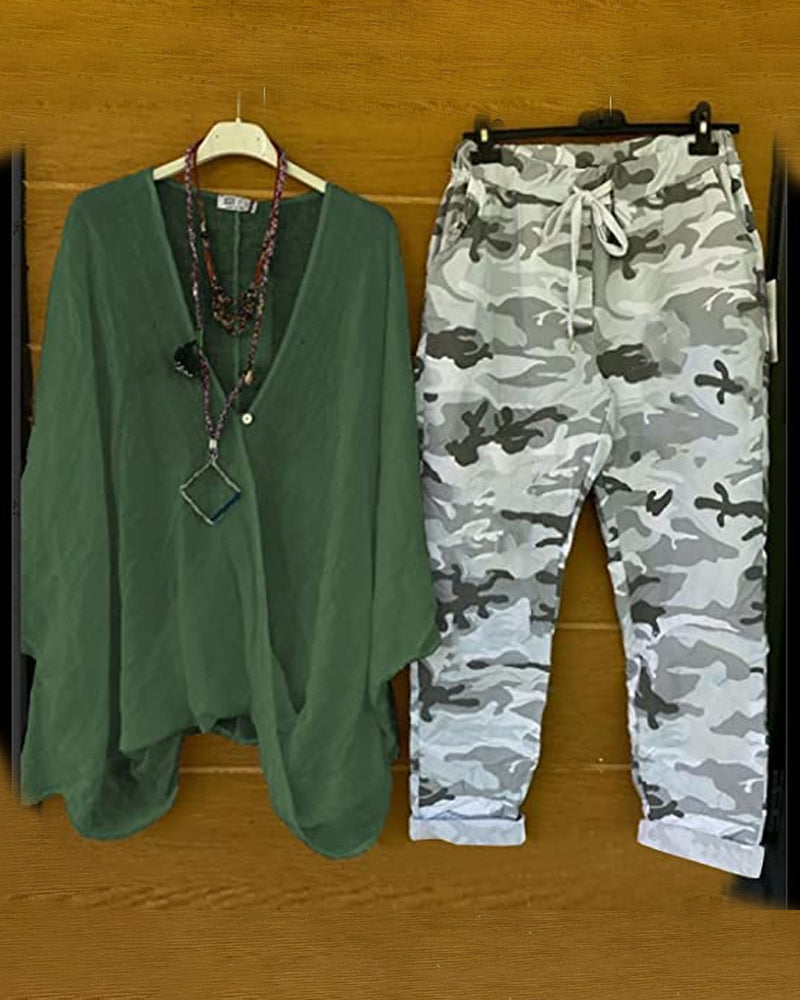 Casual Tweedelige Set met Camouflageprint