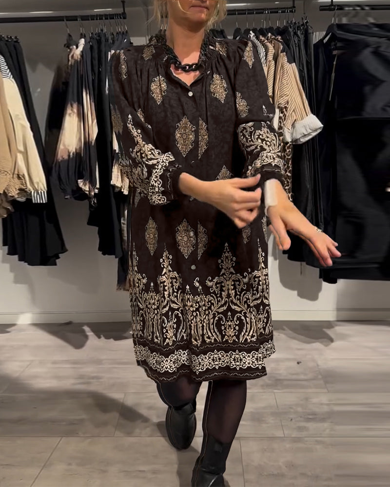VINTAGE REVERSJURK MET PRINT EN KNOPEN