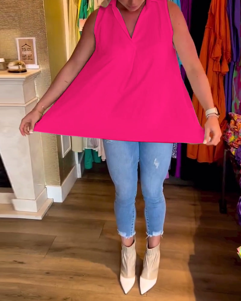 Laluna® | Mouwloze top met ruches en revers