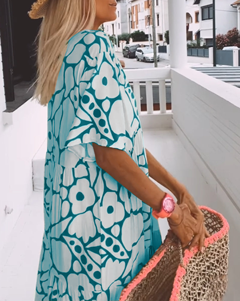 Laluna® | Losse jurk met V-hals en print