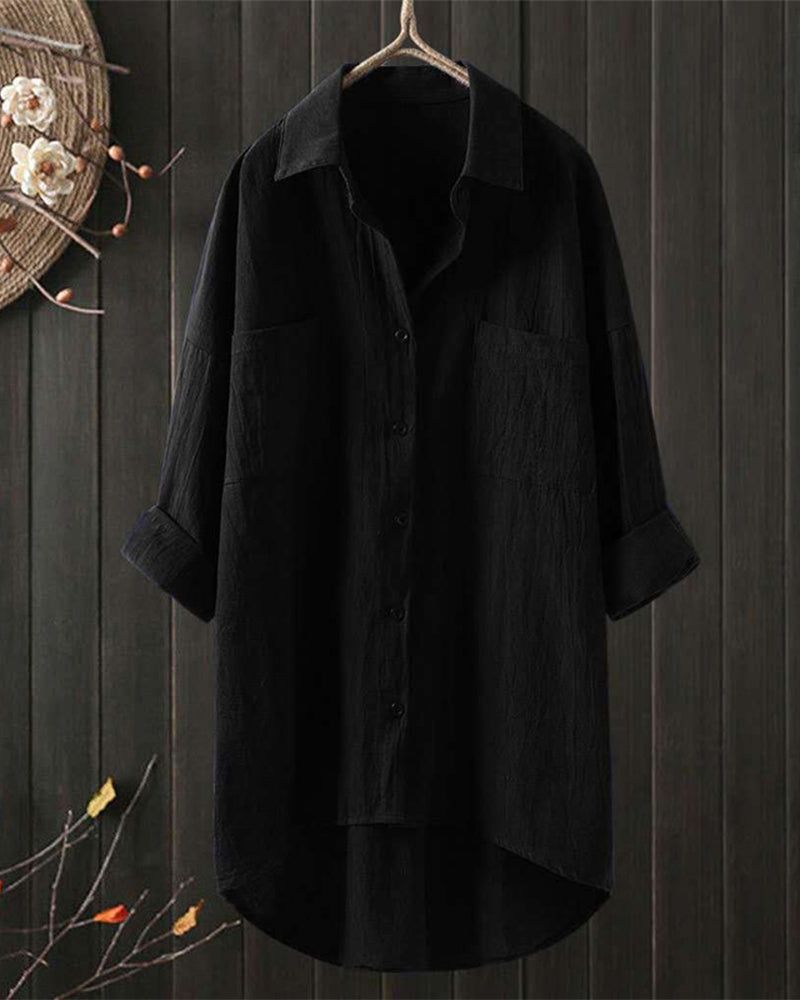 Laluna® | Losse effen blouse met lange mouwen