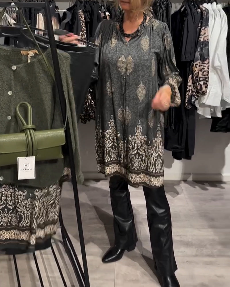 VINTAGE REVERSJURK MET PRINT EN KNOPEN