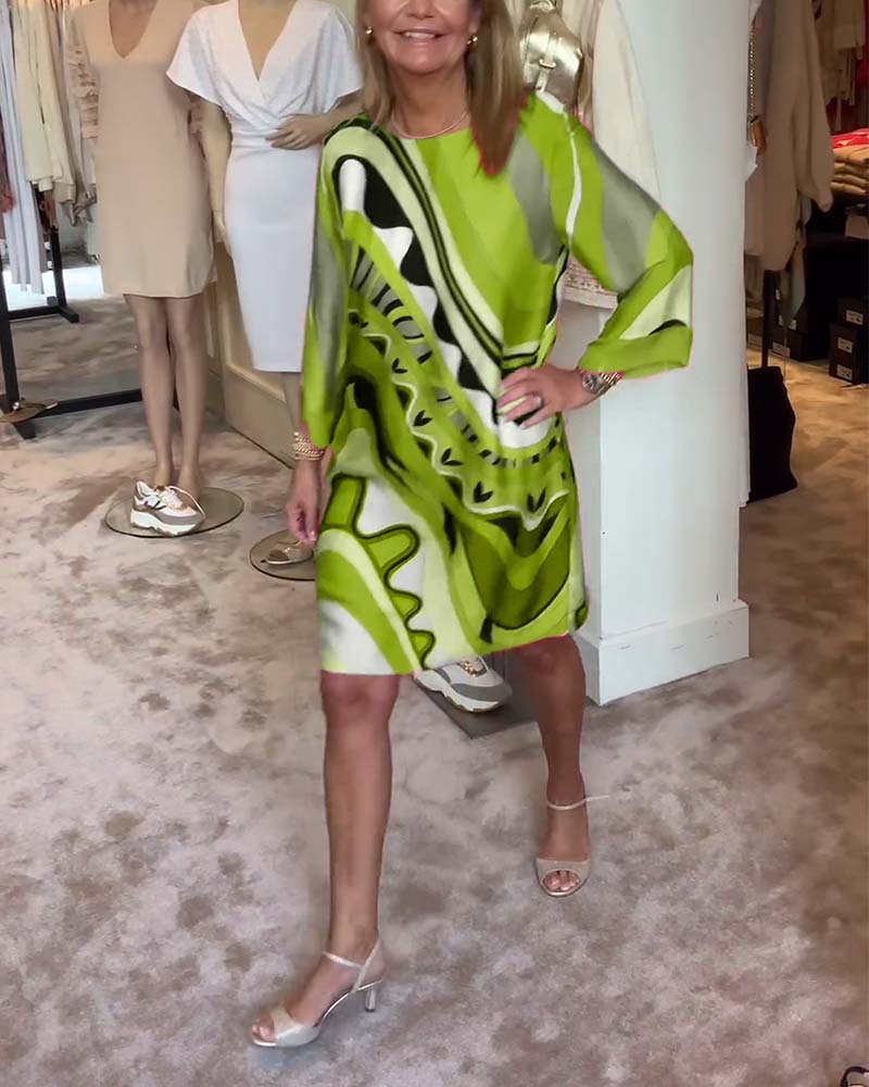 Laluna® | Modieuze midi-jurk met ronde hals en print