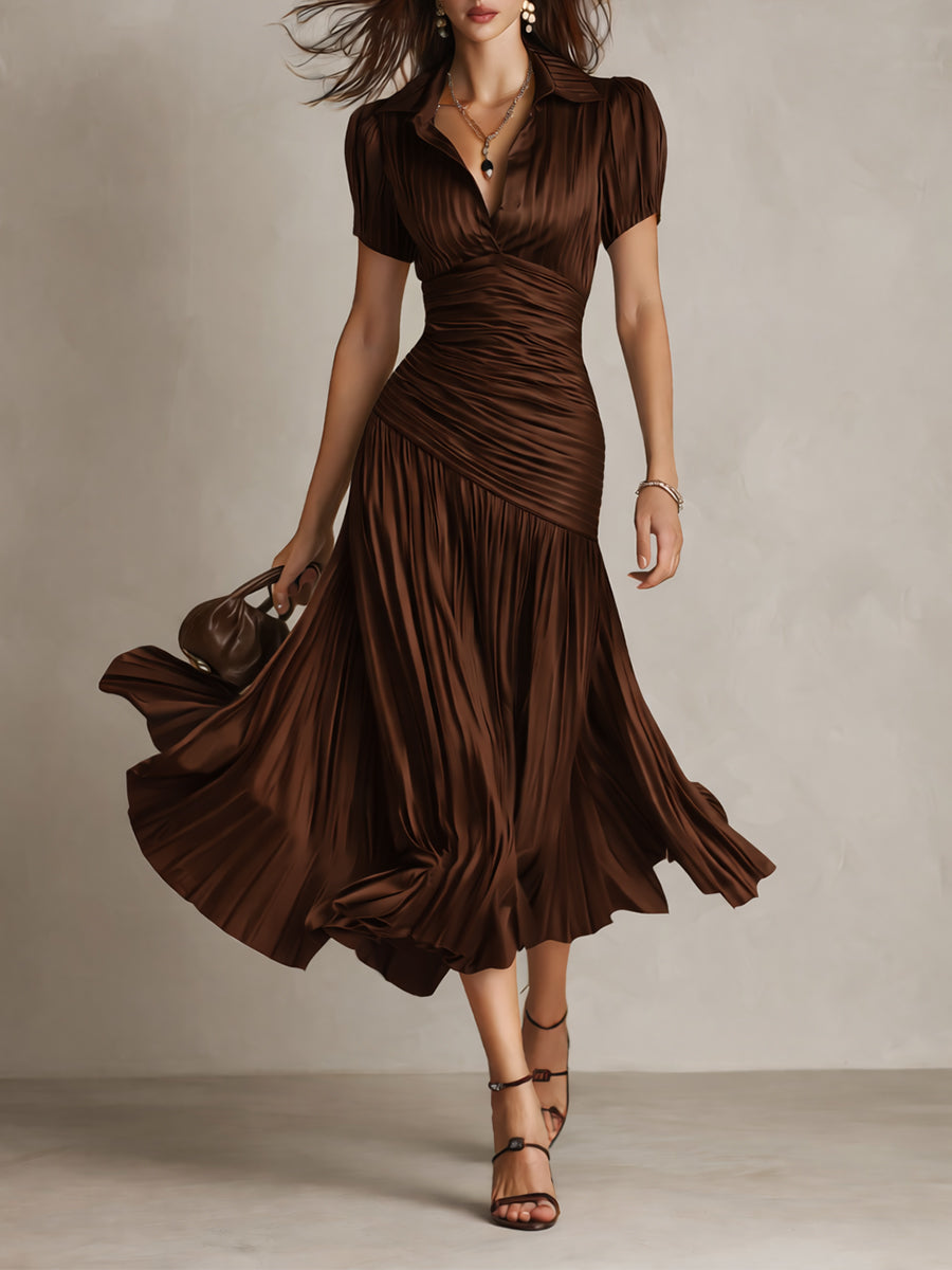 Adriana ∙ Retro gestreepte satijnen midi jurk