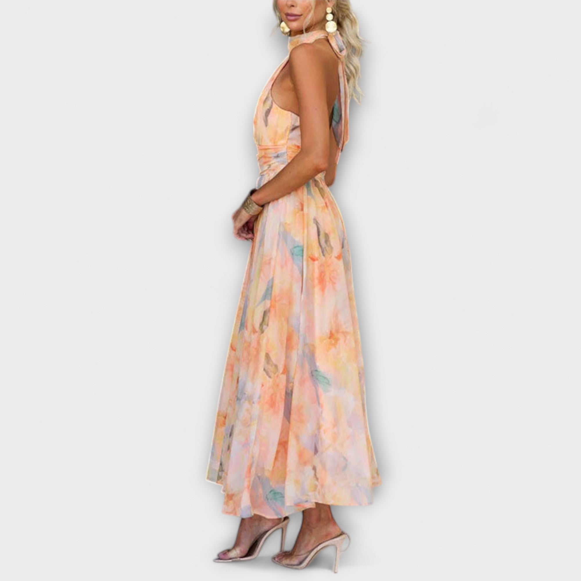 Laluna® | Maxi-jurk met halternek aquarelprint