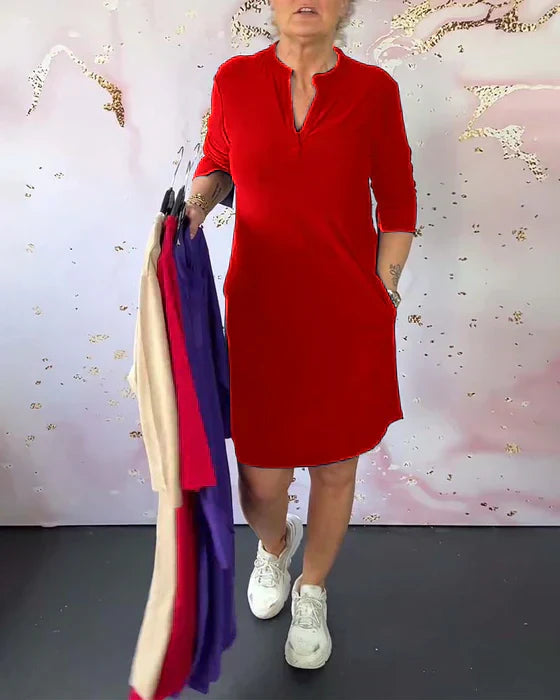 Laluna® | Effen jurk met V-hals
