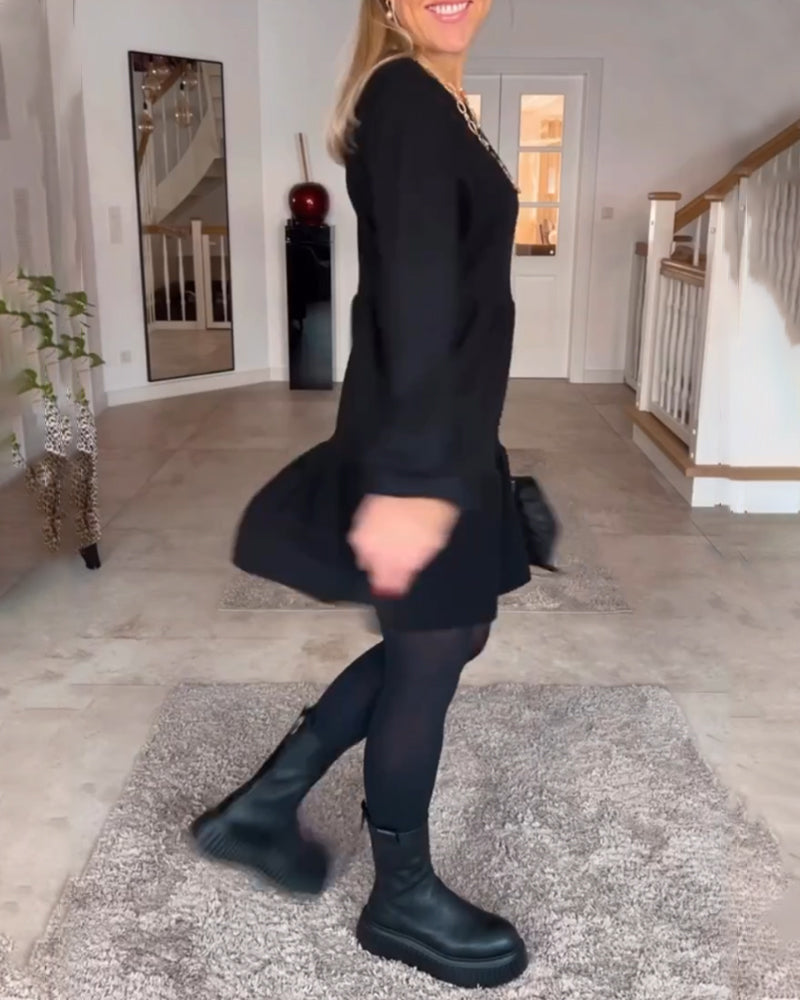 Laluna® | Eenvoudige effen jurk met lange mouwen