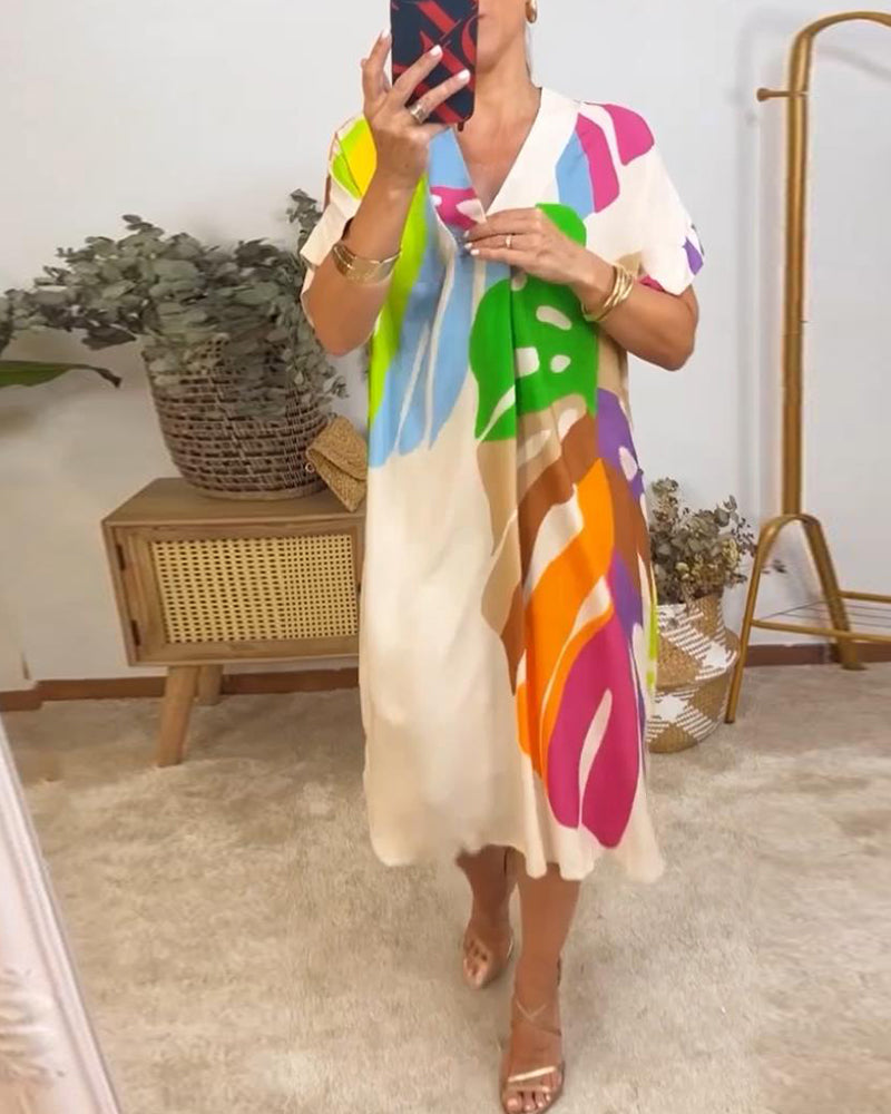 Laluna® | Casual jurk met kleurrijke bladprint