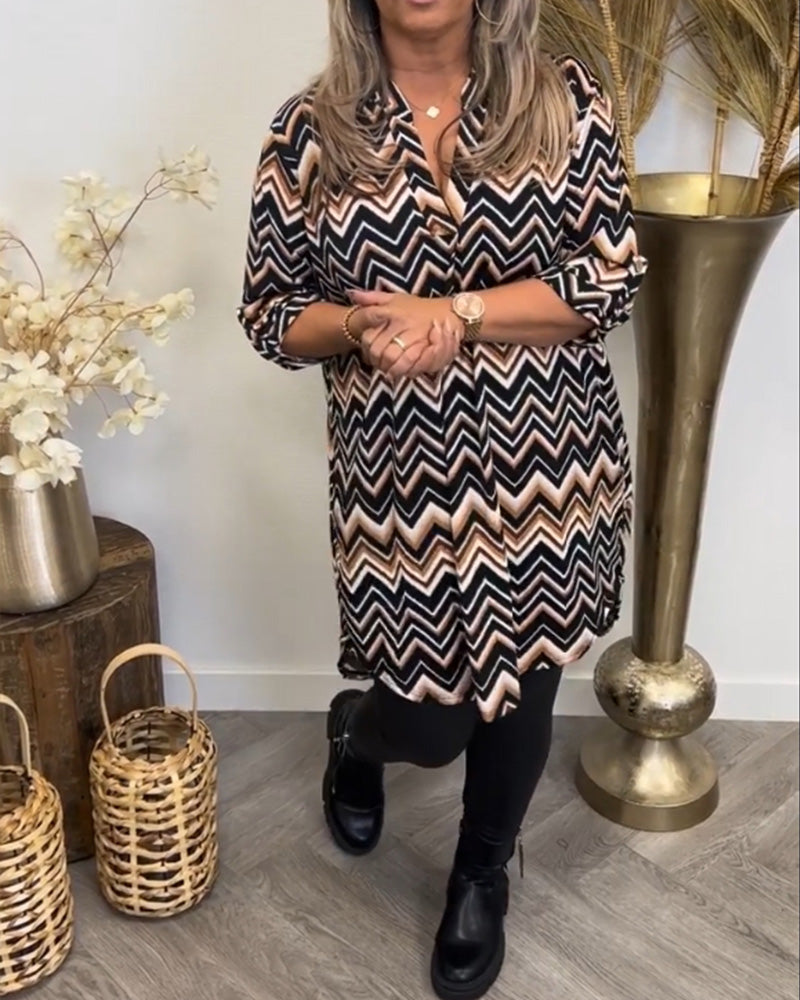 Laluna® | Jurk met V-hals en golvenprint