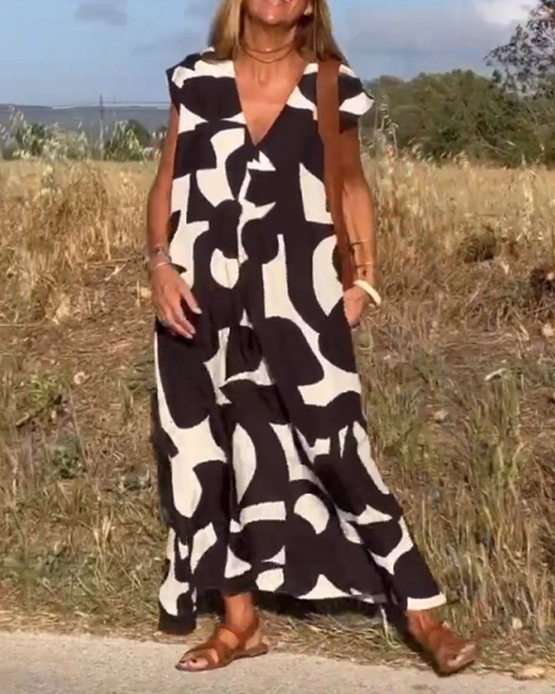 Laluna® | Jurk met print en V-hals