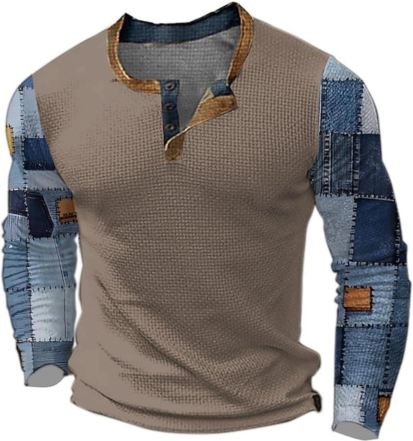 Laluna® | Heren vintage geruit patch kleurblok print T-shirt