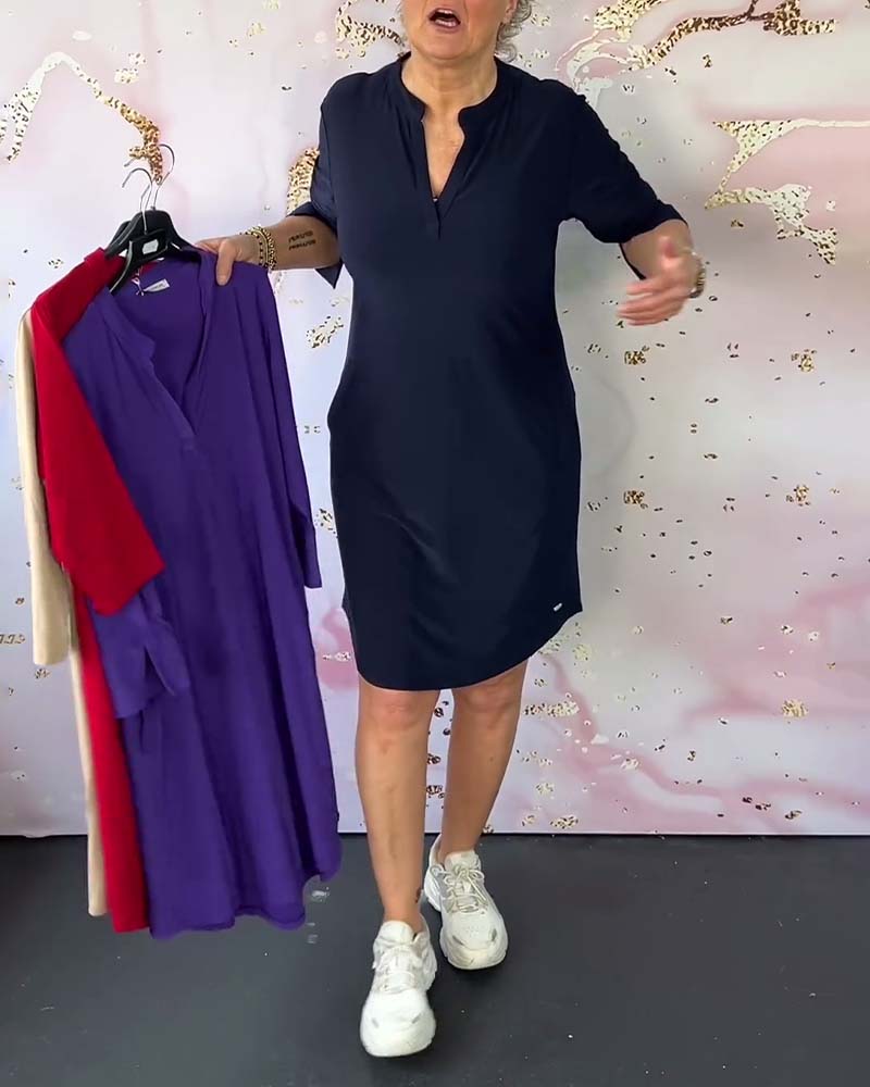 Laluna® | Effen jurk met V-hals