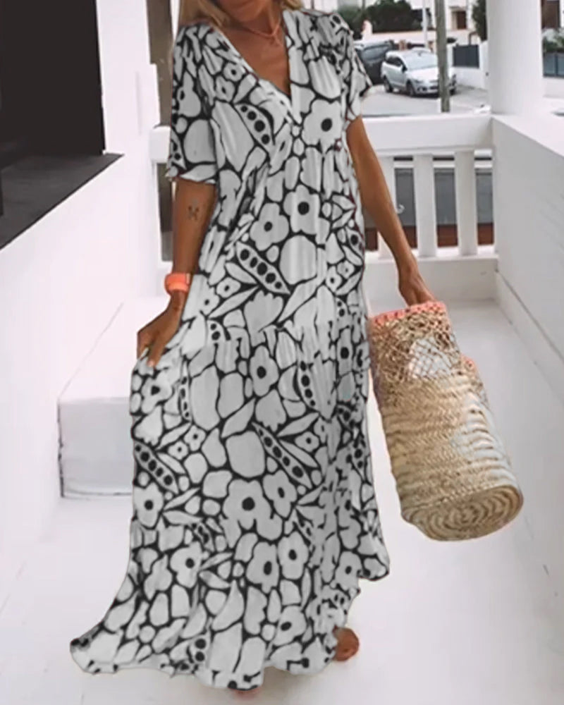 Laluna® | Losse jurk met V-hals en print
