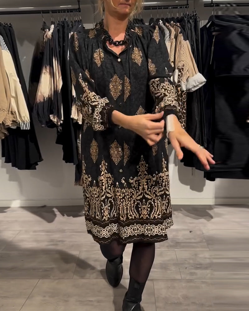 VINTAGE REVERSJURK MET PRINT EN KNOPEN
