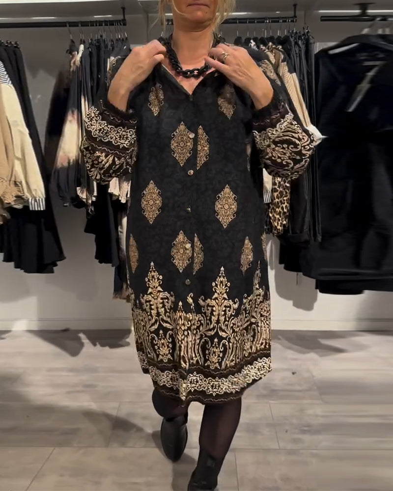 VINTAGE REVERSJURK MET PRINT EN KNOPEN