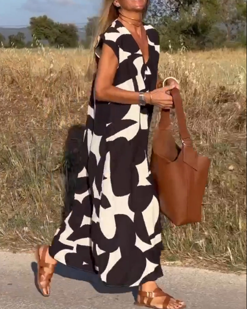 Laluna® | Jurk met print en V-hals