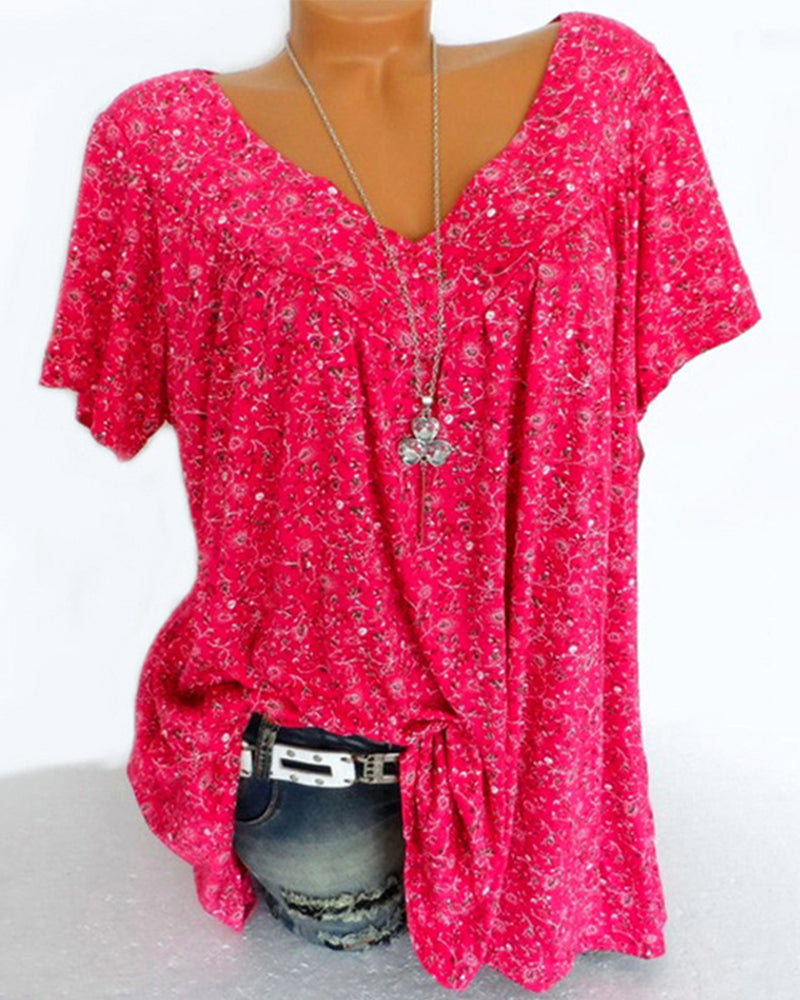 Laluna® | Katoenen T-shirt met korte mouwen en V-hals