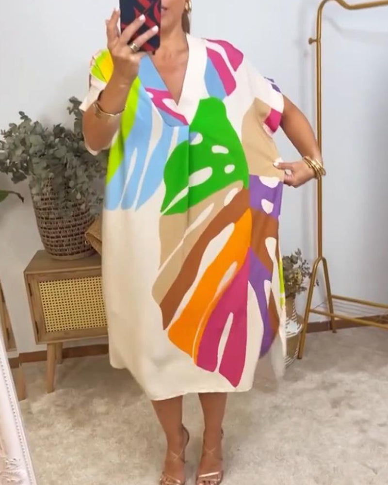 Laluna® | Casual jurk met kleurrijke bladprint