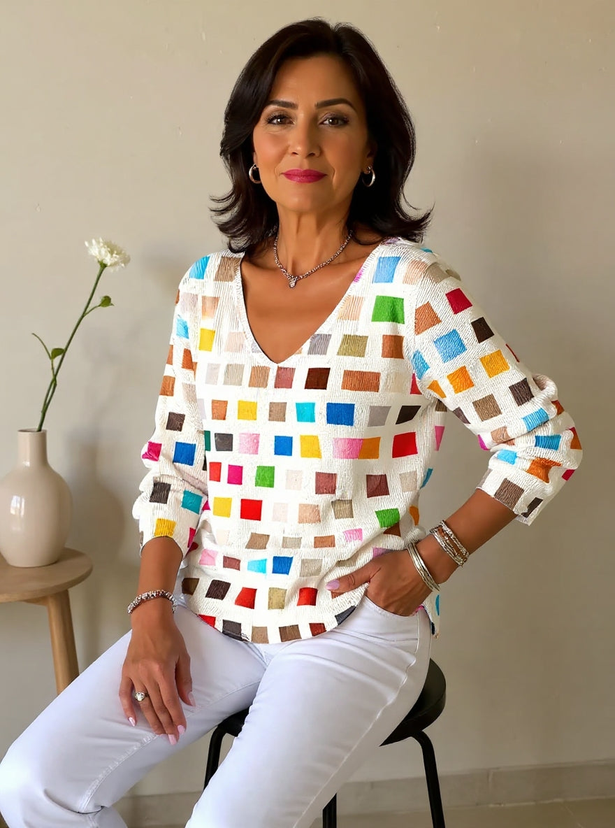 Laluna® | Kleurrijke trui met V-hals