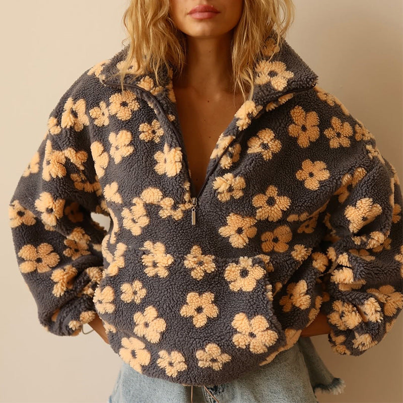 Laluna® | Fleece trui met bloemenprint