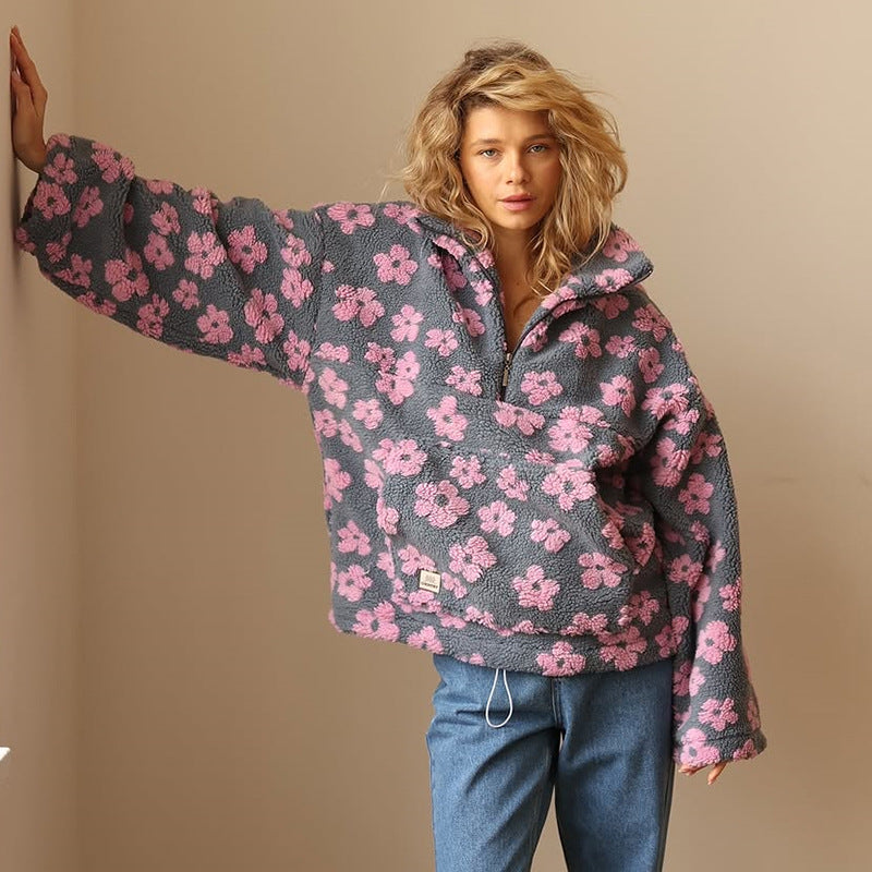 Laluna® | Fleece trui met bloemenprint