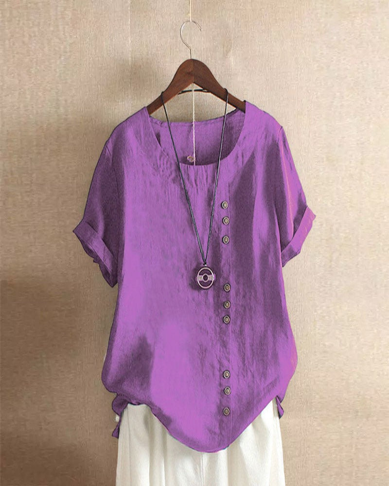 Damesblouse van linnen met decoratieve knopen