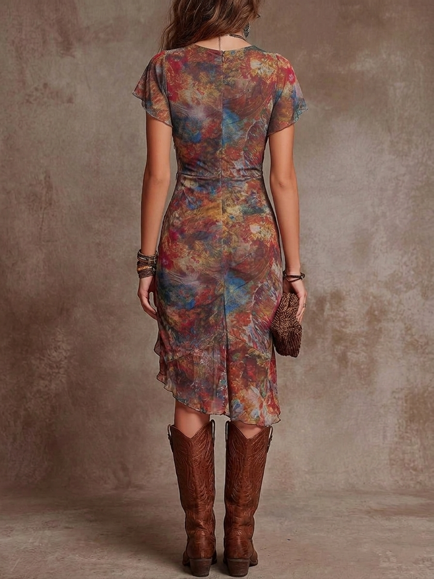 Martina · Midi plissé jurk met V-hals
