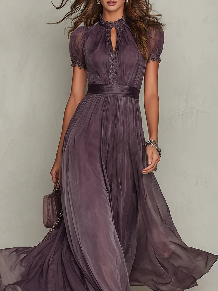 Flavia • Lange jurk met chiffon kantafwerking