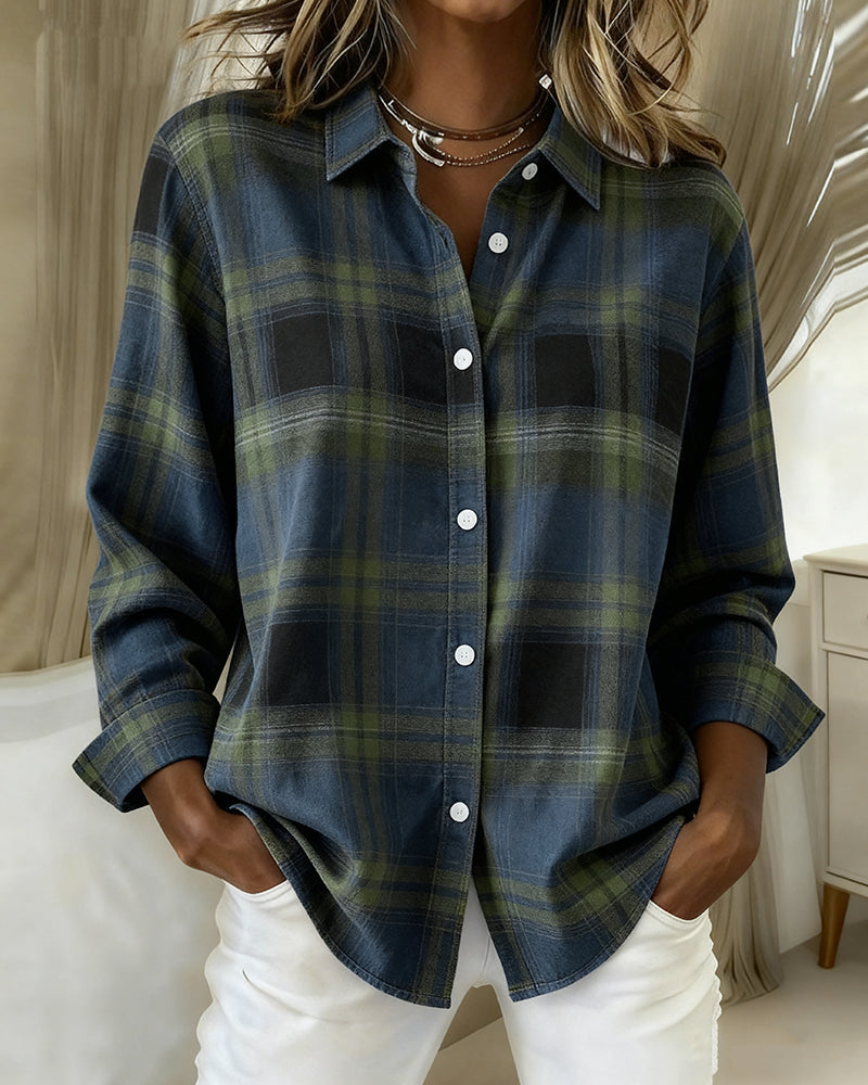 Laluna® | Shirt met Ruitpatroon en Ingesneden Kraag
