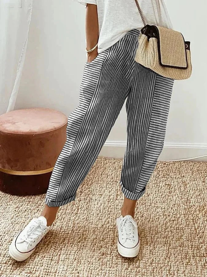 Laluna® | Gestreepte Katoenen Broek
