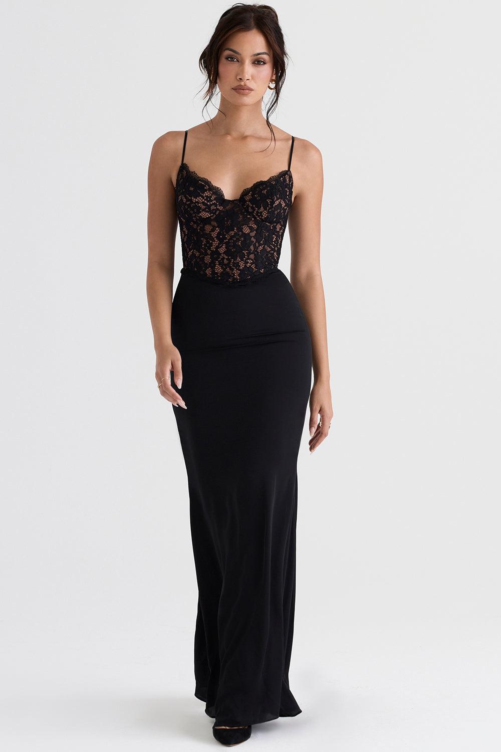 Laluna® | Zwarte Korset Maxi Jurk
