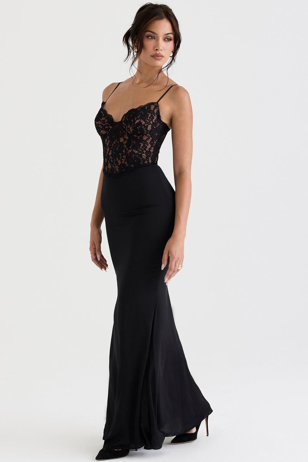 Laluna® | Zwarte Korset Maxi Jurk