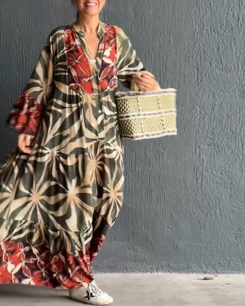 Laluna® | Losse V-hals jurk met print