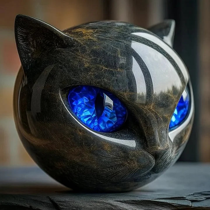NyxCharm - Mystieke Zwarte Kat Hoofd Sculptuur