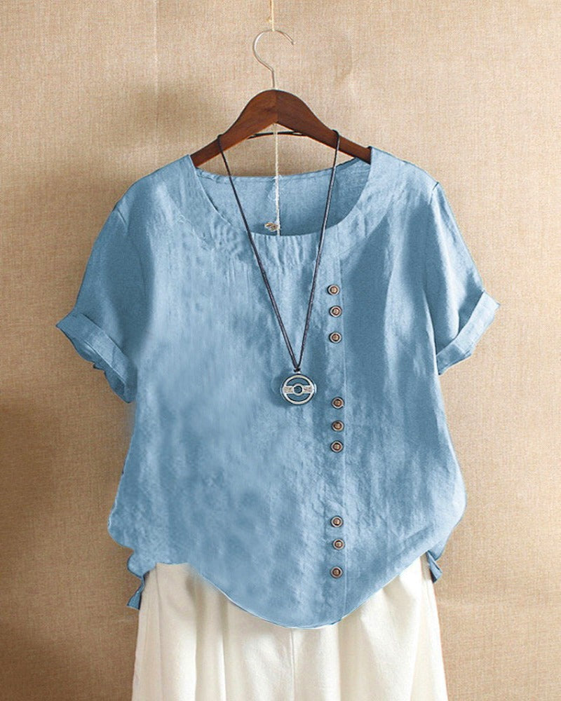 Damesblouse van linnen met decoratieve knopen