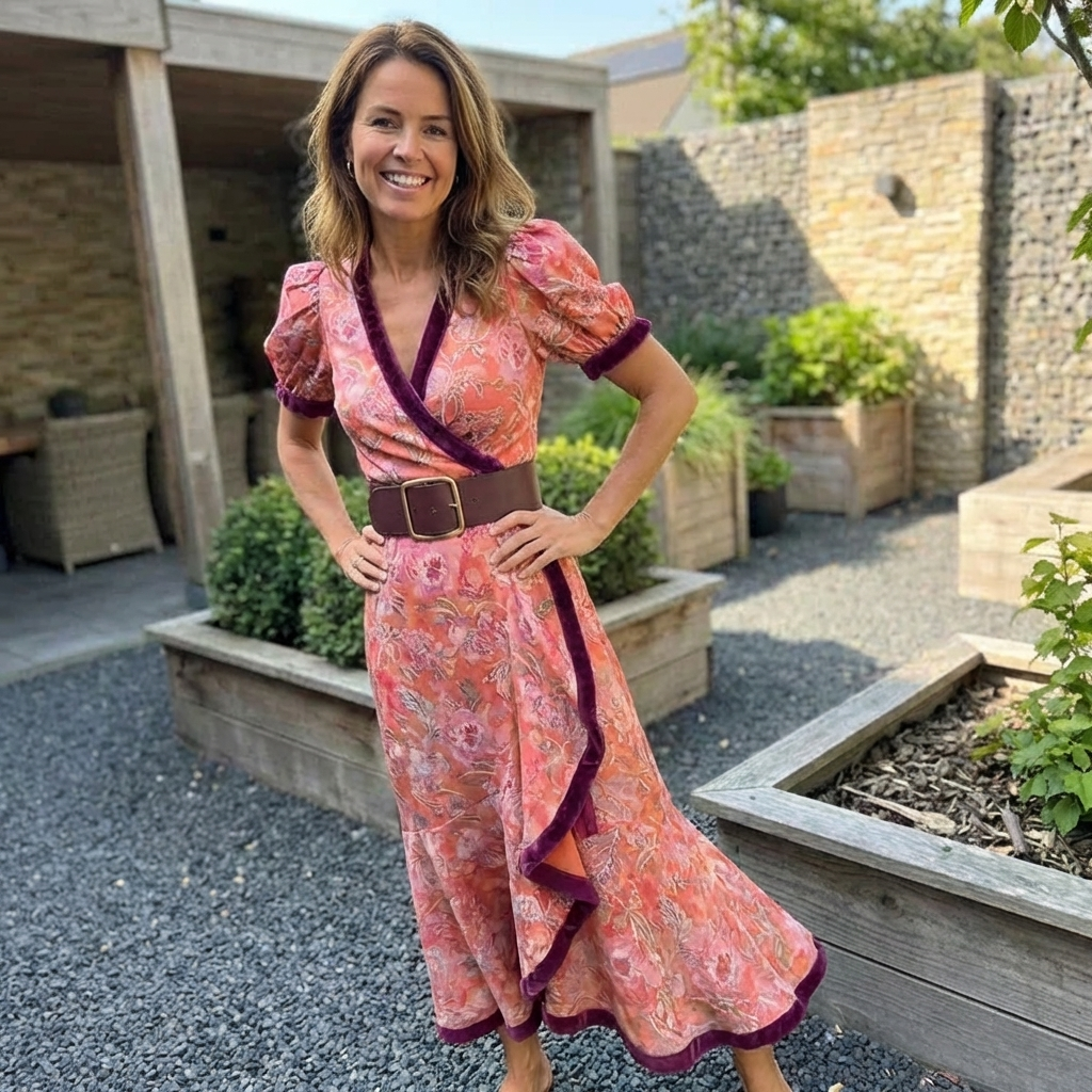 Elegante Roze Maxi Dress met Korte Mouwen