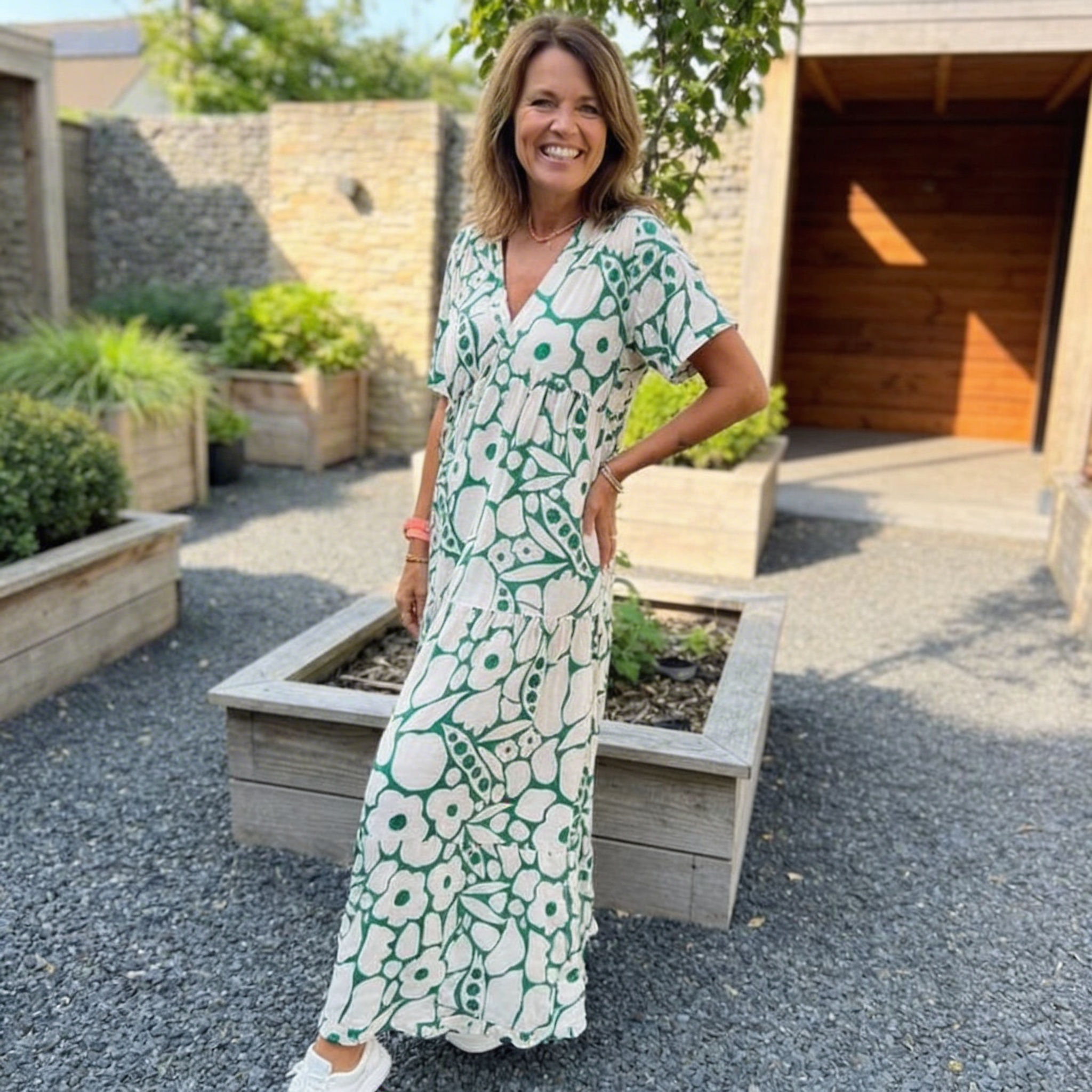 Laluna® | Losse jurk met V-hals en print