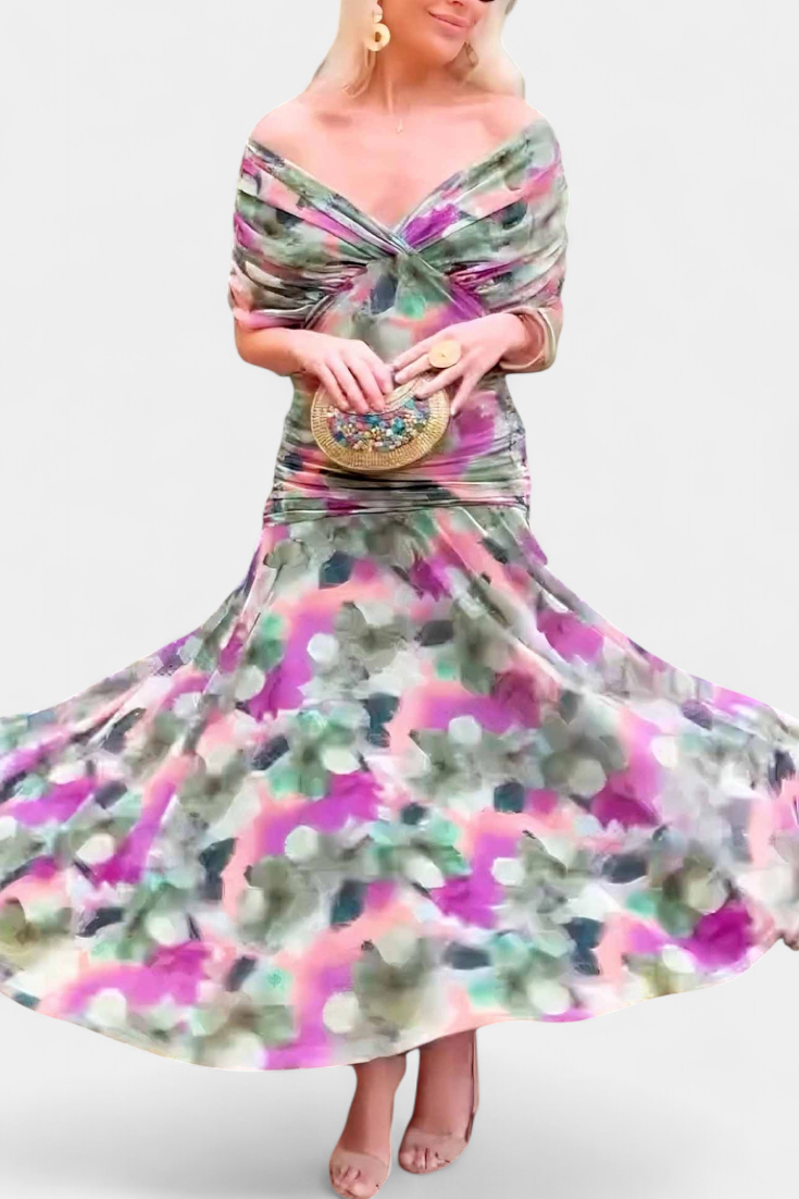 Laluna® | Lange jurk met bloemenprint en V-halslijn