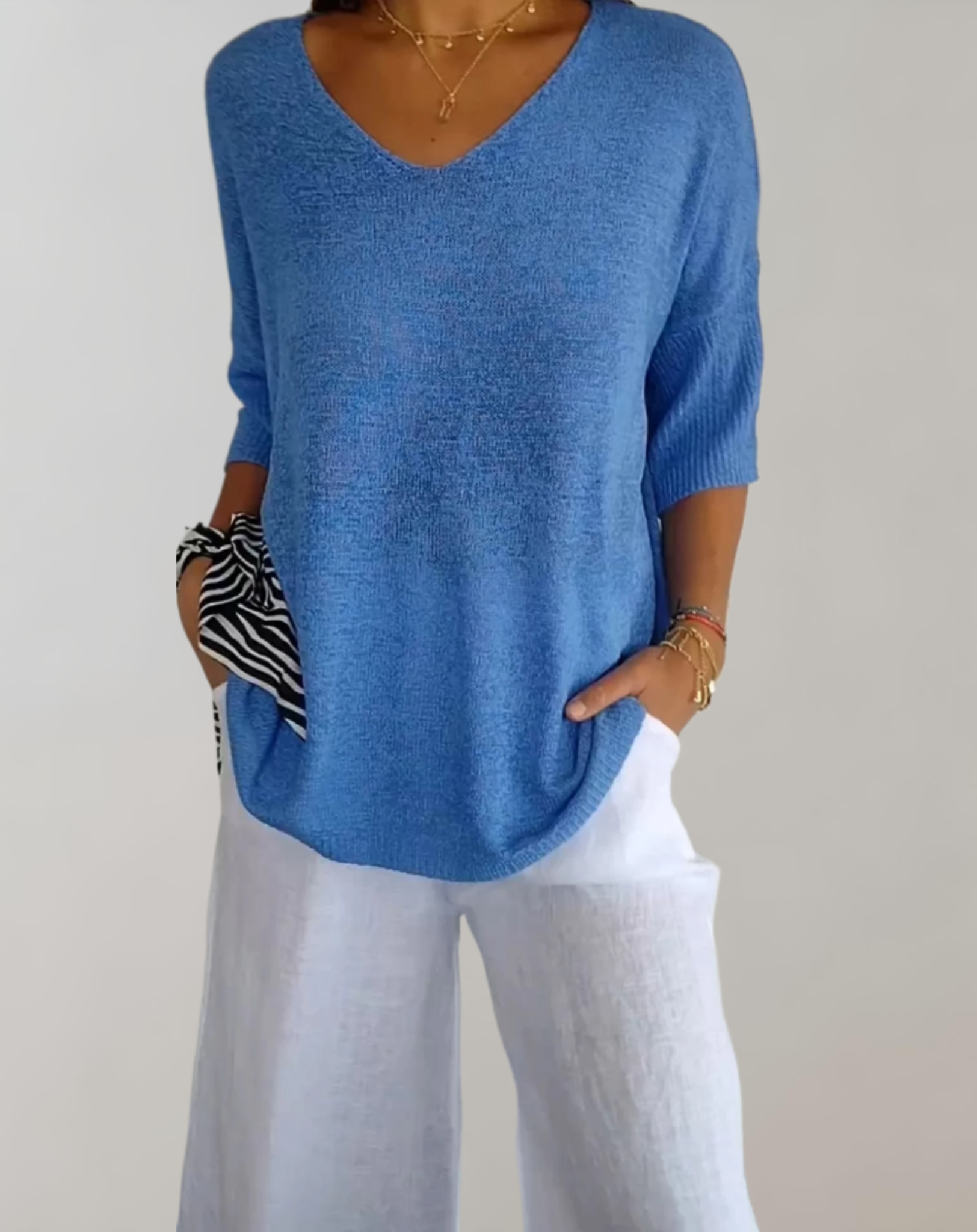 Laluna® | Gebreide Top Met V-Hals