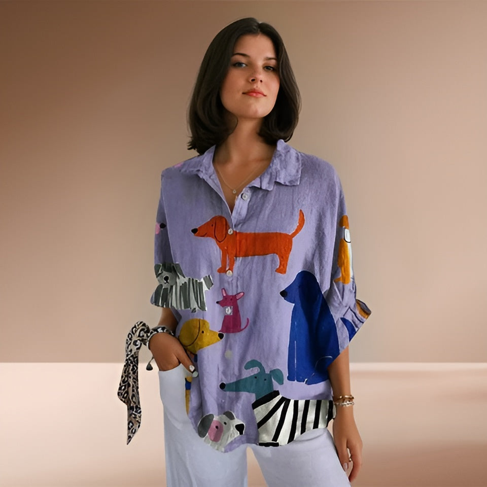 Laluna® | Damesblouse met Hondenprint